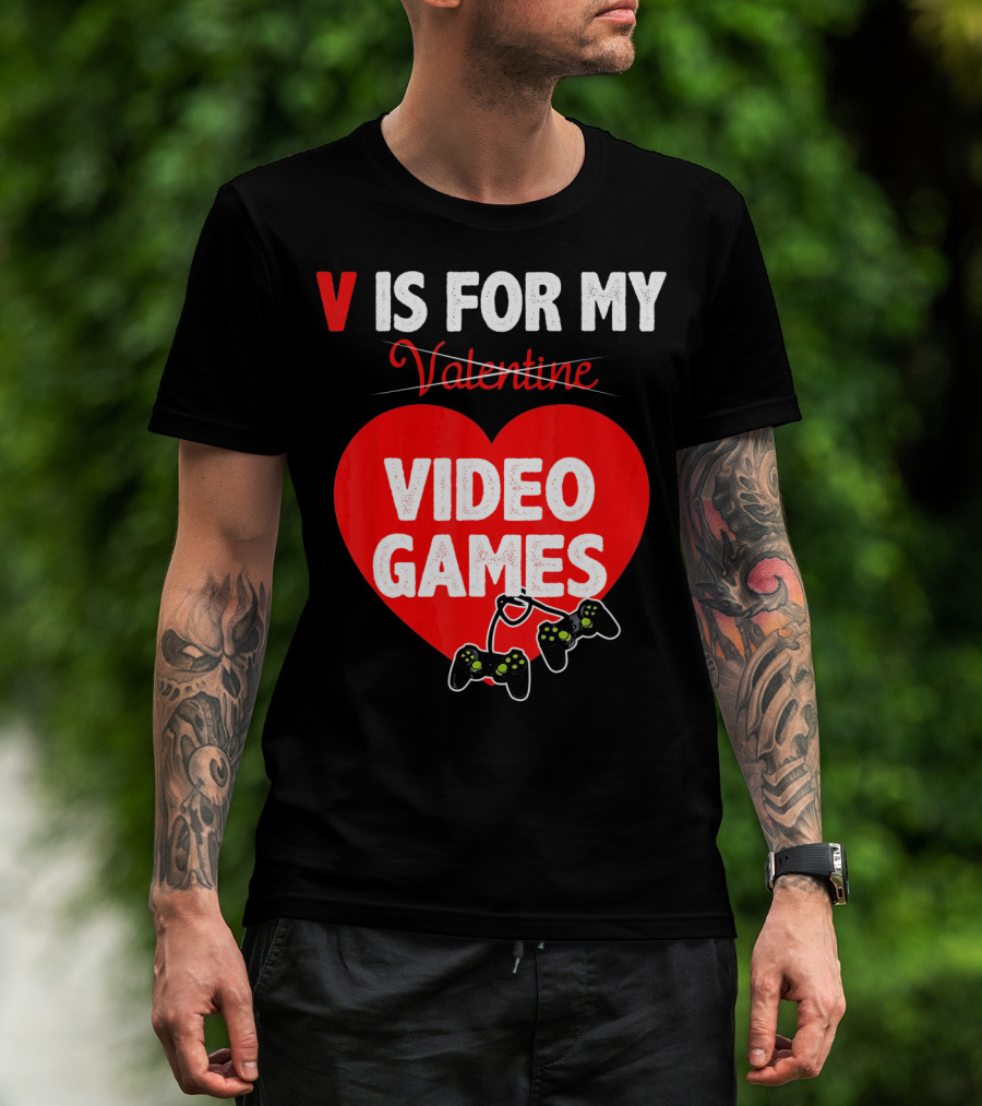 V Is For My Valentine Video Games Red Heart T-Shirt
