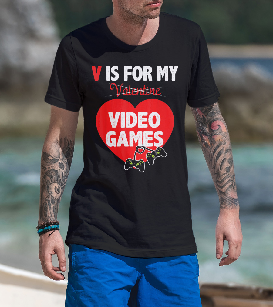V Is For My Valentine Video Games Red Heart T-Shirt