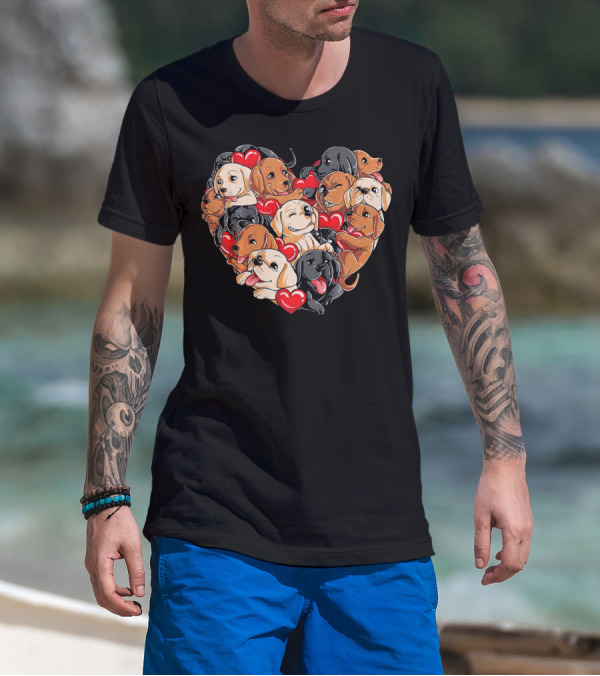 Labrador Puppies Heart Valentine’s Day T-Shirt