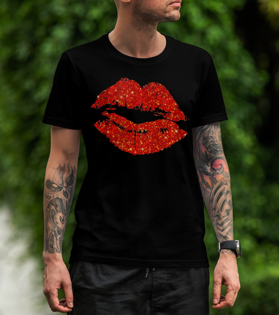 Lipstick Red Glitter Valentine Lips T-Shirt