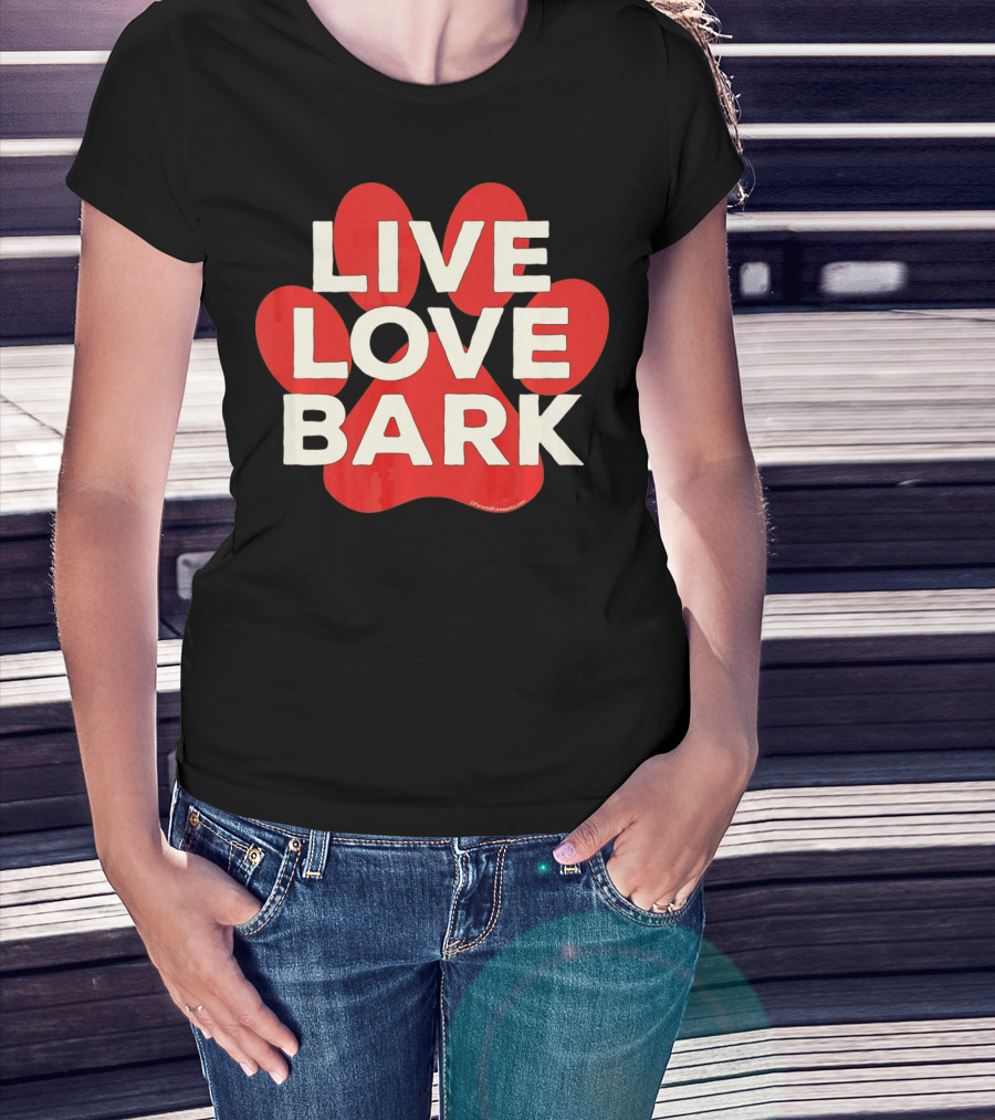 Live Love Bark Retro Red Dog Paw T-Shirt