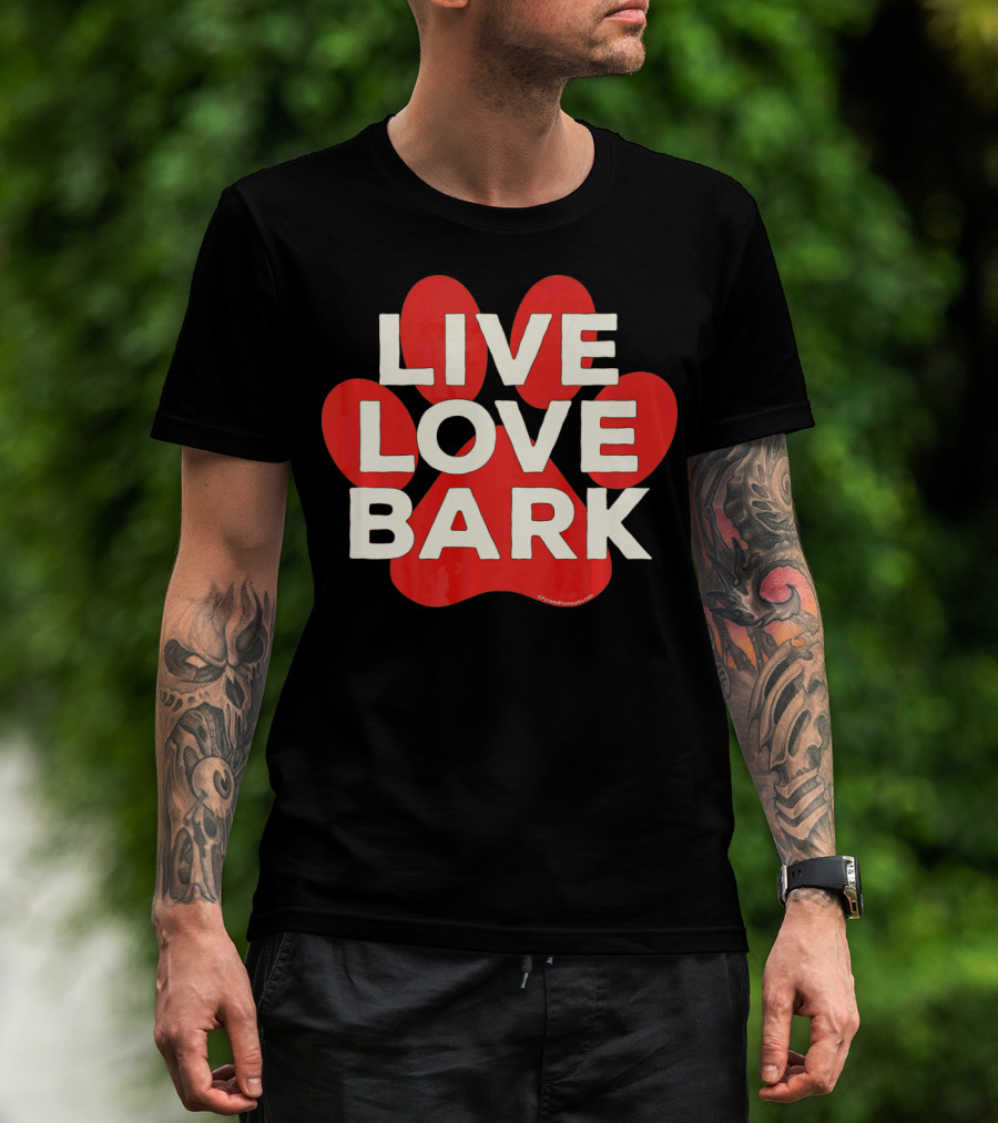 Live Love Bark Retro Red Dog Paw T-Shirt