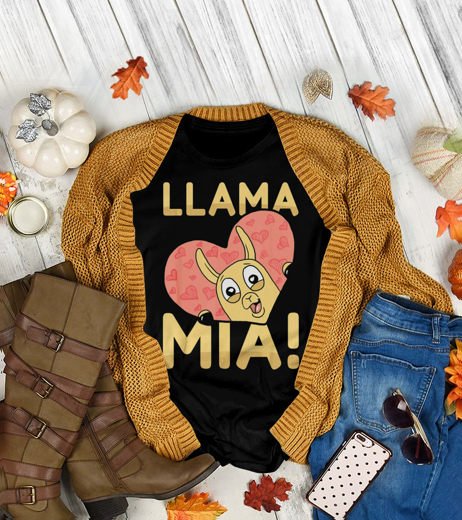 Llama Mia Love Heart Valentine's Day T-Shirt