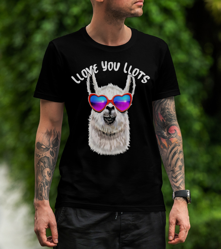 Llove You Llots Llama With Heart Sunglasses Valentines Day T-Shirt