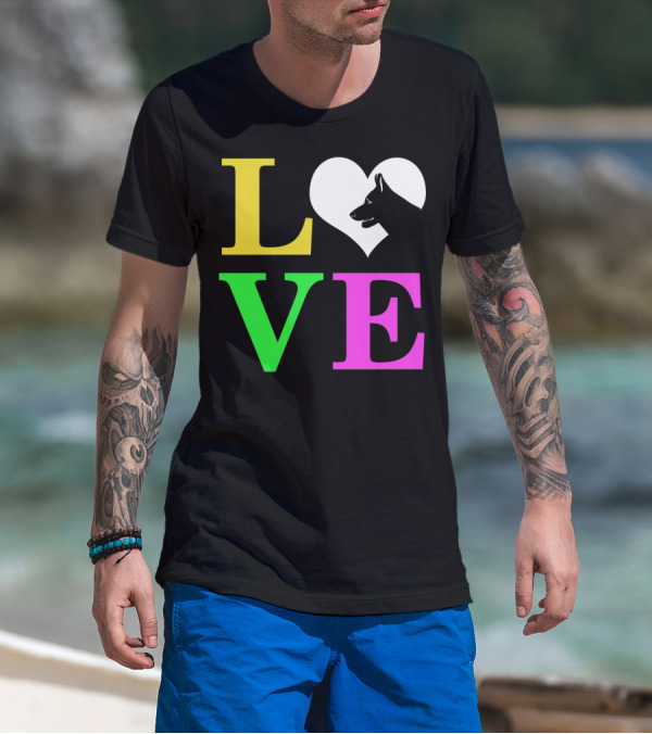 Love German Shepherd Mom Valentines Long Heart T-Shirt