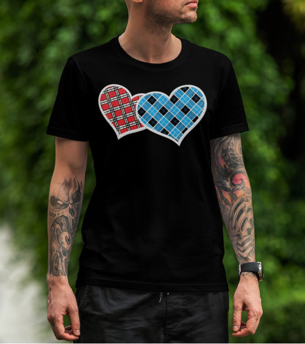 Valentine Buffalo Plaid Red And Blue Heart T-Shirt
