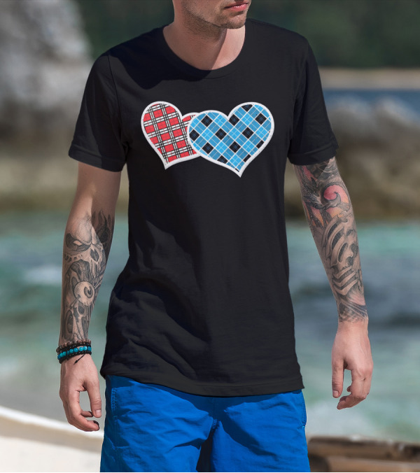 Valentine Buffalo Plaid Red And Blue Heart T-Shirt