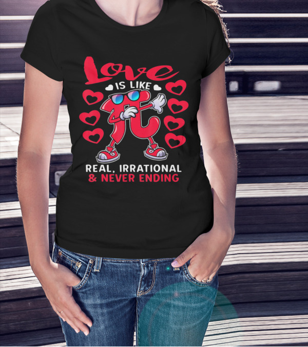 Love Is Like PI Real Irrational Never Ending Valentines Day T-Shirt