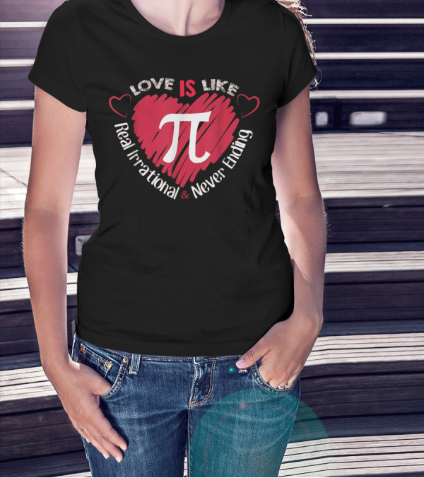 Love Is Like Pi Real Irrational Never Ending Valentines Math Pi Day T-Shirt
