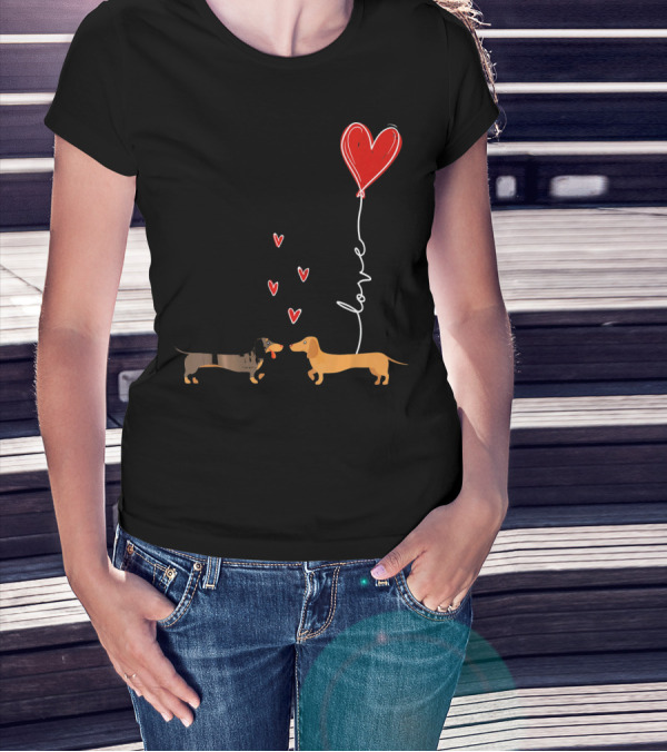 Love Red Heart Balloon Dachshund Couple Connection T-Shirt