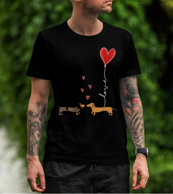 Love Red Heart Balloon Dachshund Couple Connection T-Shirt