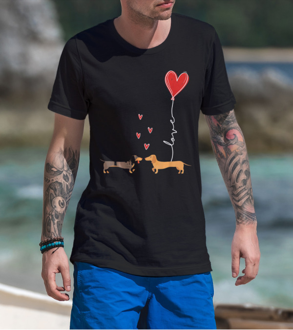 Love Red Heart Balloon Dachshund Couple Connection T-Shirt