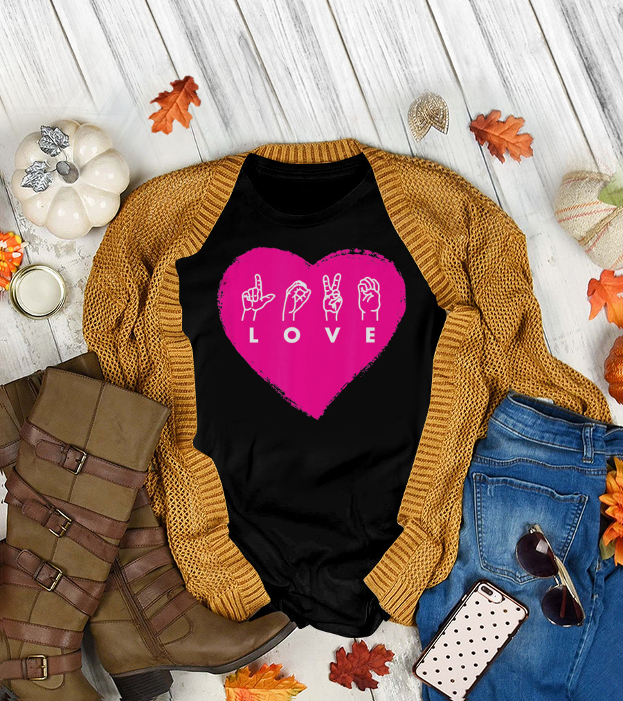 Love Sign Language Pink Valentine's Day Heart T-Shirt