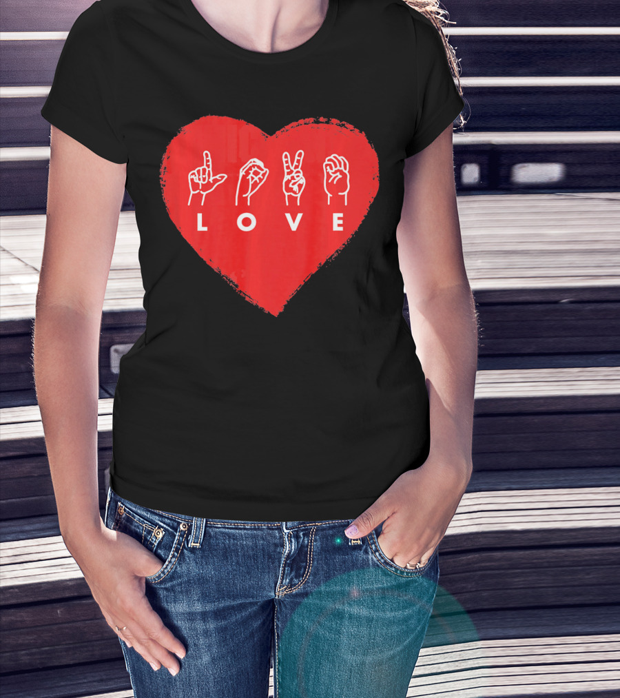 Love Sign Language Heart Red Valentines Day T-Shirt