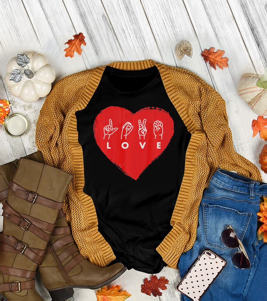 Love Sign Language Heart Red Valentines Day T-Shirt