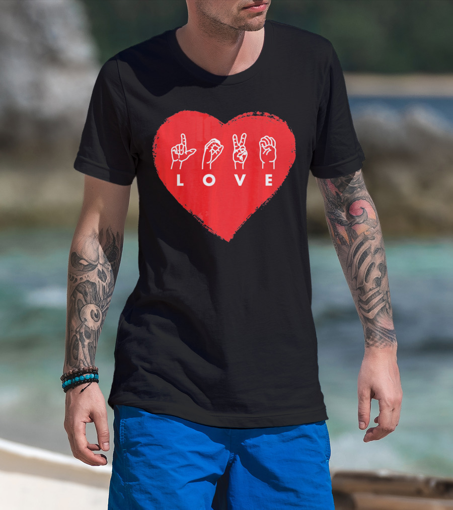 Love Sign Language Heart Red Valentines Day T-Shirt