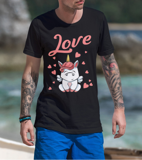 Love Unicorn Funny Valentines Day Hearts T-Shirt