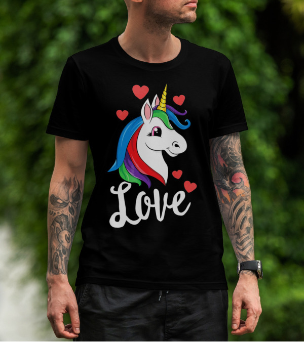 Love Unicorn With Hearts Valentines Day T-Shirt