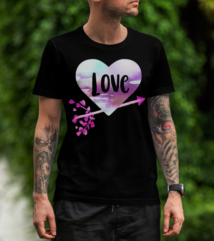 Love Watercolor Heart With Pink Arrow Valentine's T-Shirt