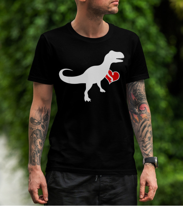 Loveasaurus Dinosaur Holding Heart Valentines T-Shirt