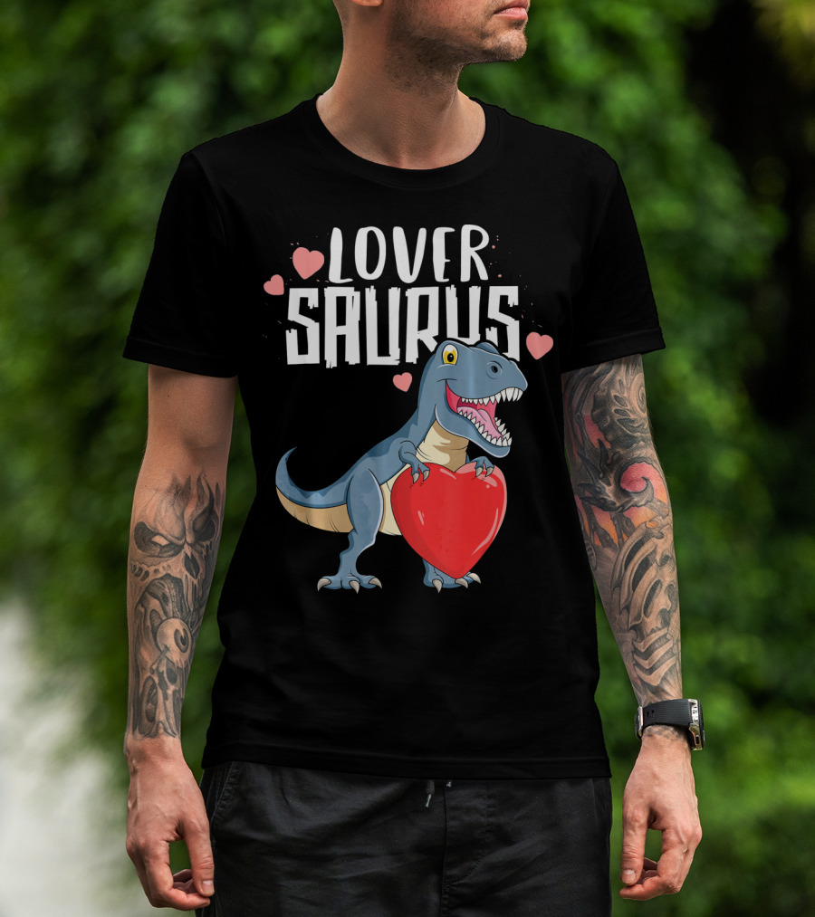 Lover Saurus Dinosaur Holding Heart With Loveasaurus Valentines T-Shirt