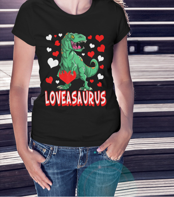 Loveasaurus Dinosaur With Hearts Valentines Day T-Shirt