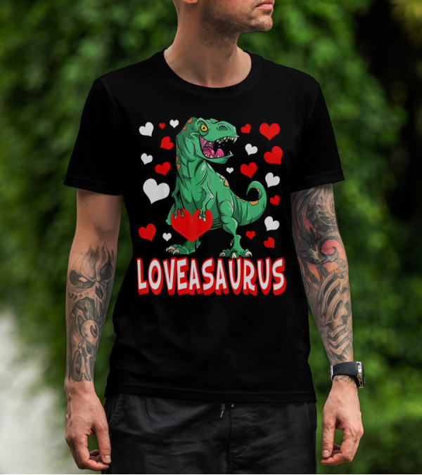 Loveasaurus Dinosaur With Hearts Valentines Day T-Shirt