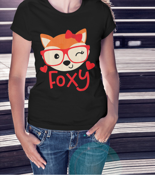 Foxy Cute Winking Fox With Glasses And Bow Valentine Hearts T-Shirt