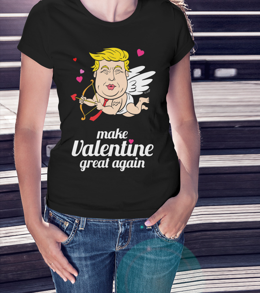 Make Valentine Great Again Cupid With Bow And Hearts T-Shirt
