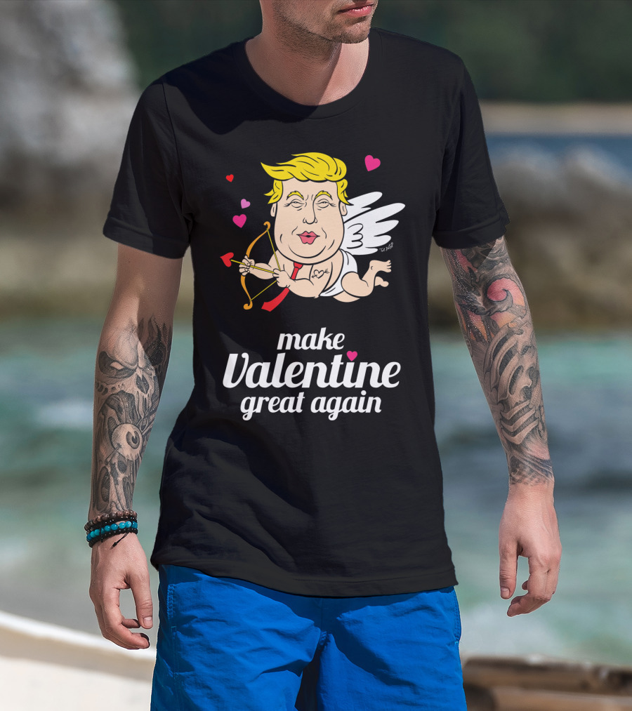 Make Valentine Great Again Cupid With Bow And Hearts T-Shirt