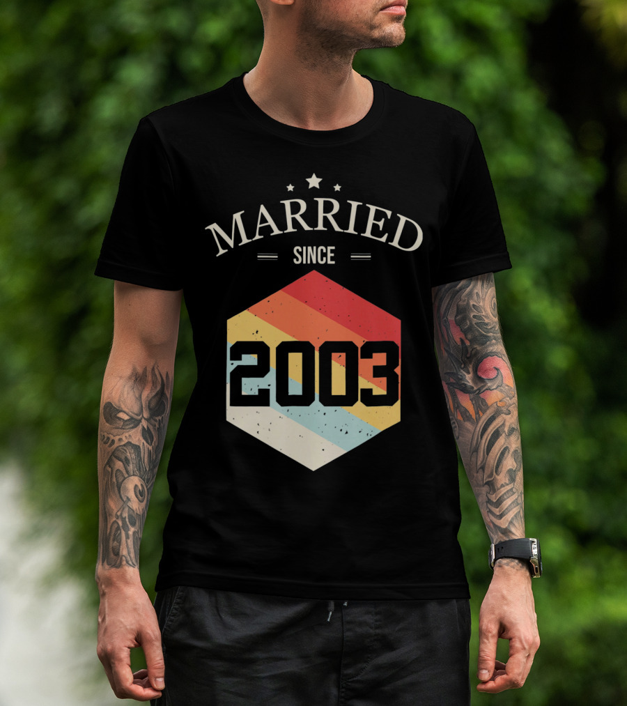 Married Since 2003 Vintage Stripes Retro Valentine's T-Shirt