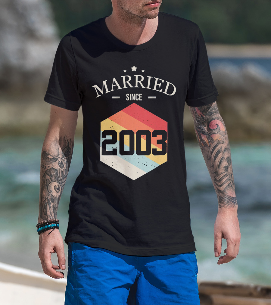 Married Since 2003 Vintage Stripes Retro Valentine's T-Shirt