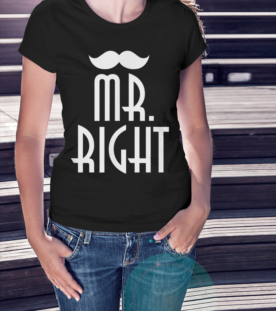 Mens Mr. Right Mrs. Always Right Matching Moustache T-Shirt