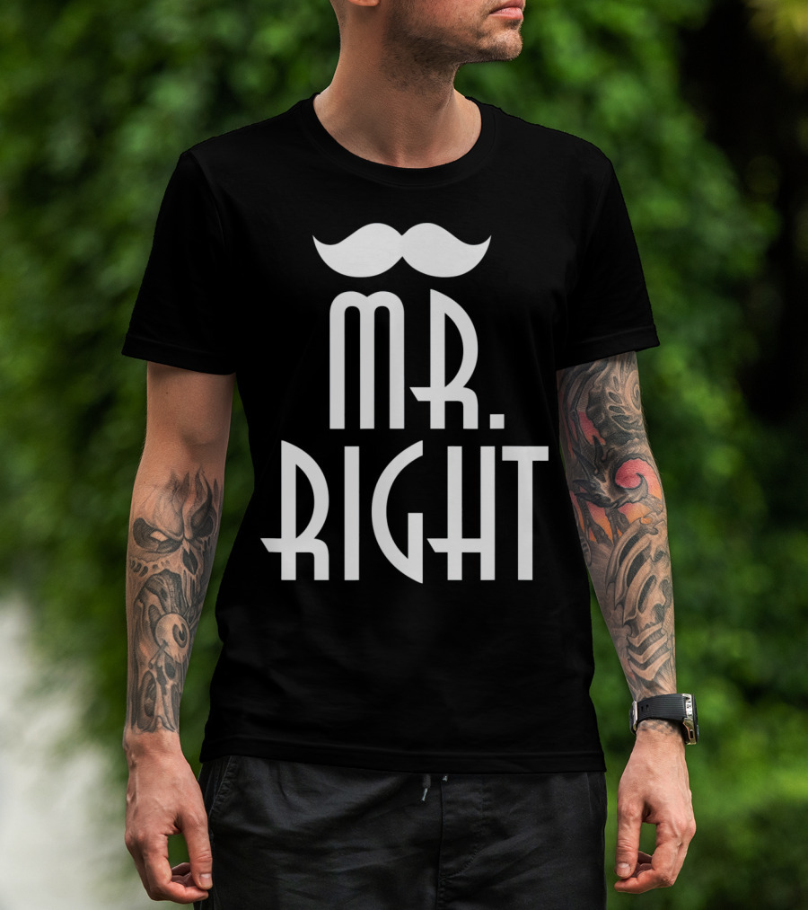 Mens Mr. Right Mrs. Always Right Matching Moustache T-Shirt