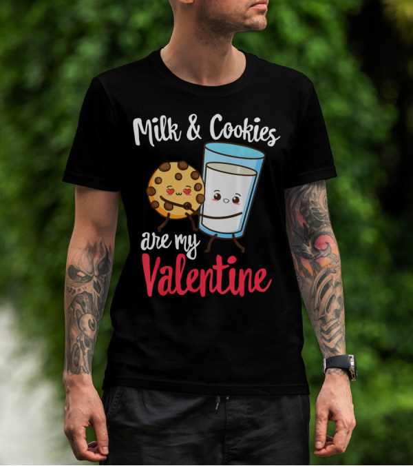 Milk And Cookies Are My Valentine Funny Kawaii Cute Emoji T-Shirt