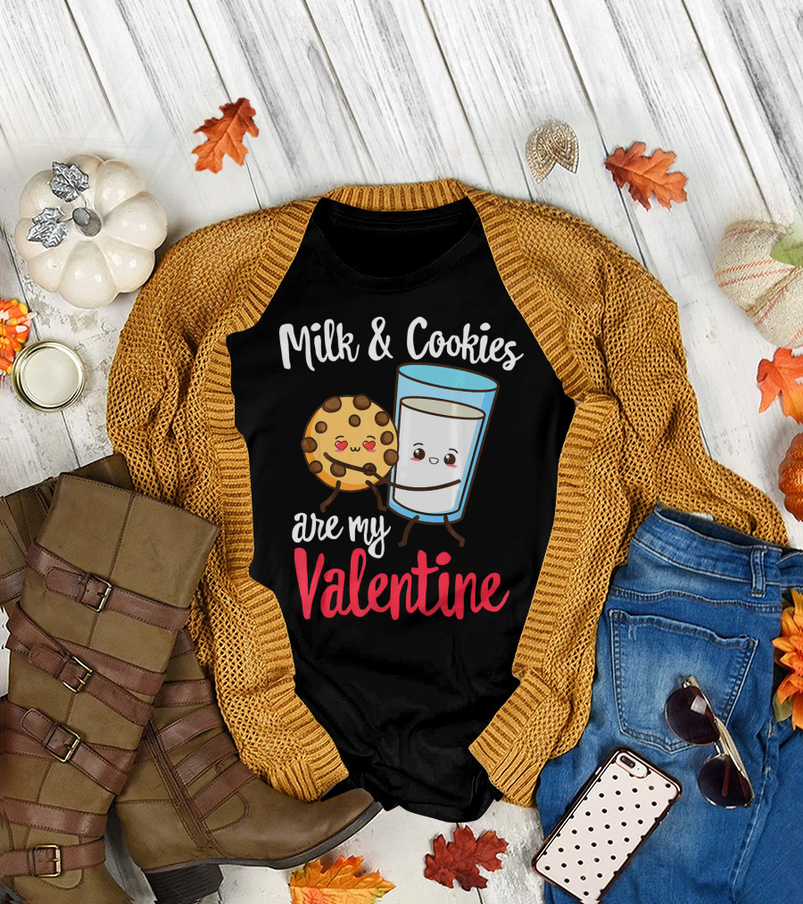 Milk and Cookies Are My Valentine Funny Kawaii Cute Emoji T-Shirt