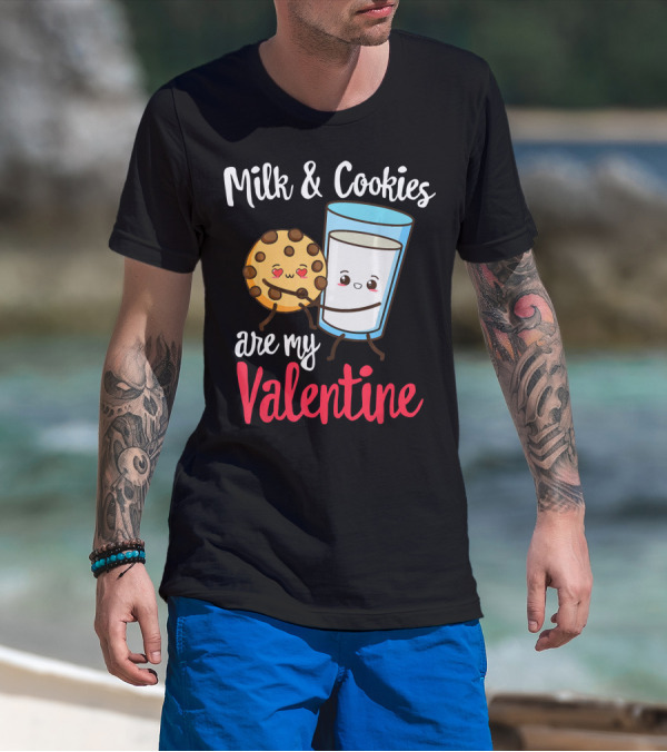 Milk And Cookies Are My Valentine Funny Kawaii Cute Emoji T-Shirt