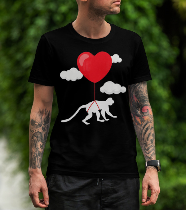 Monkey Heart Balloon Valentines Cloud T-Shirt