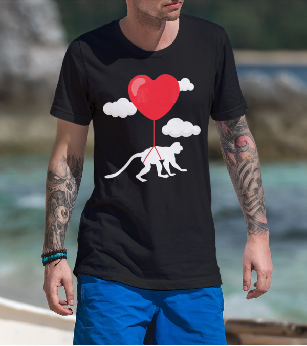 Monkey Heart Balloon Valentines Cloud T-Shirt