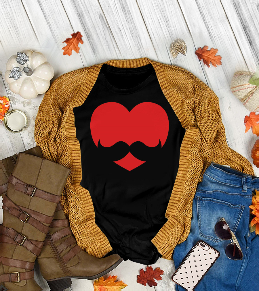 Mustache Heart Valentines Boy Red Mustache Heart T-Shirt