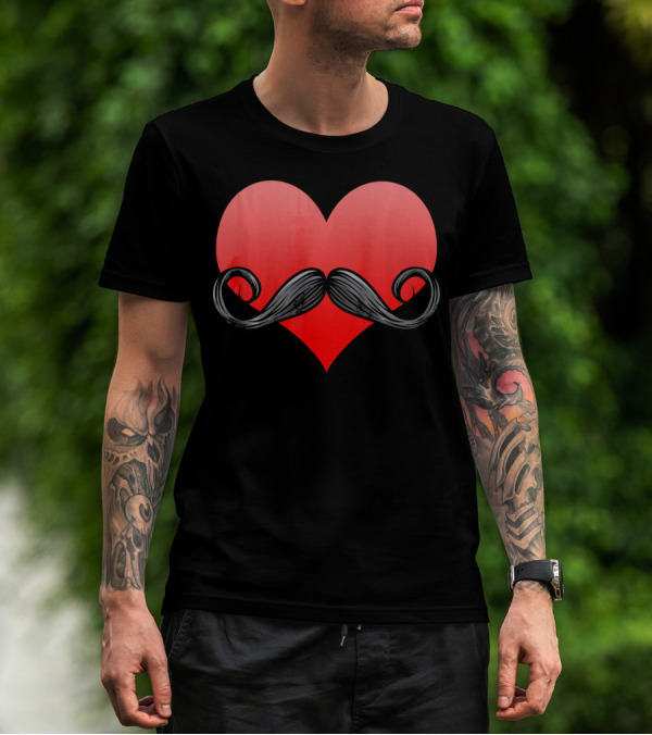 Mustache Heart Beard Valentines Day Love T-Shirt