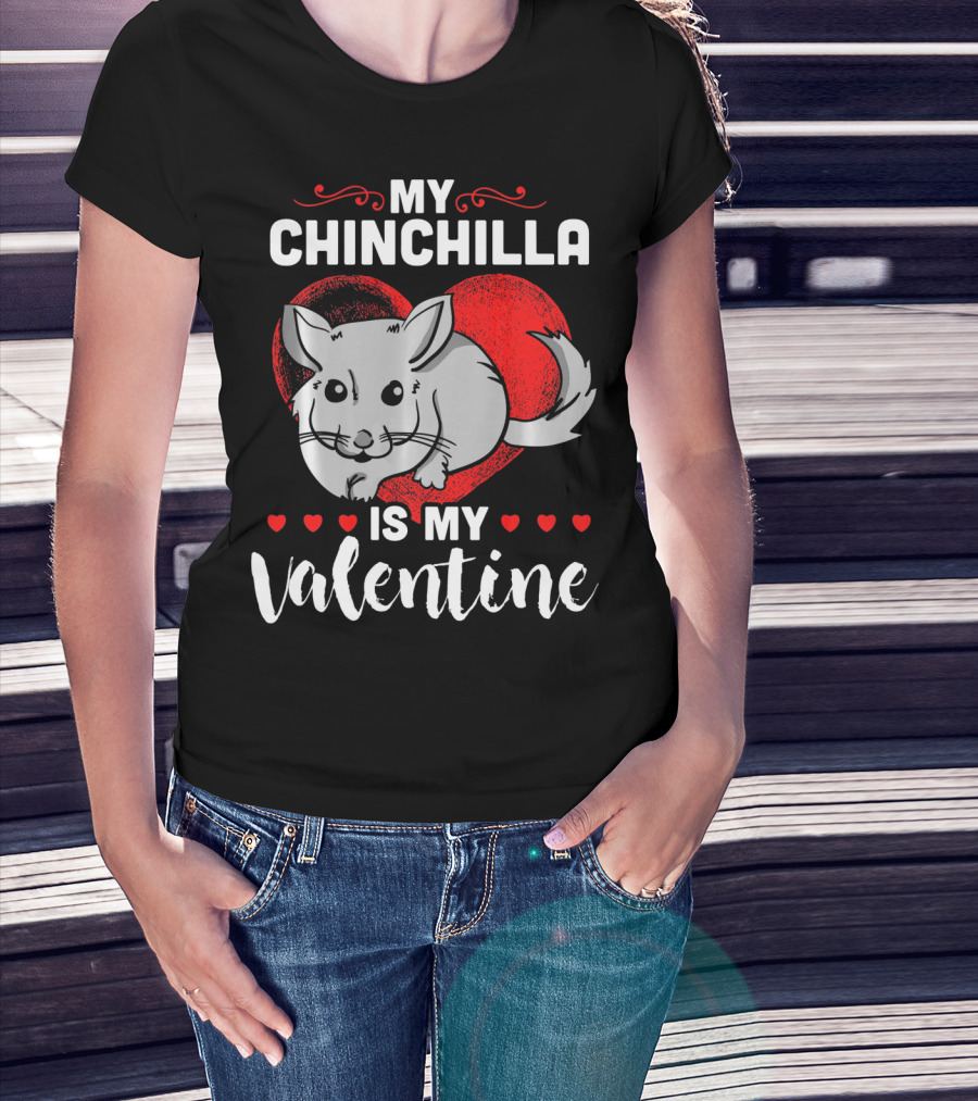My Chinchilla Is My Valentine Red Heart T-Shirt