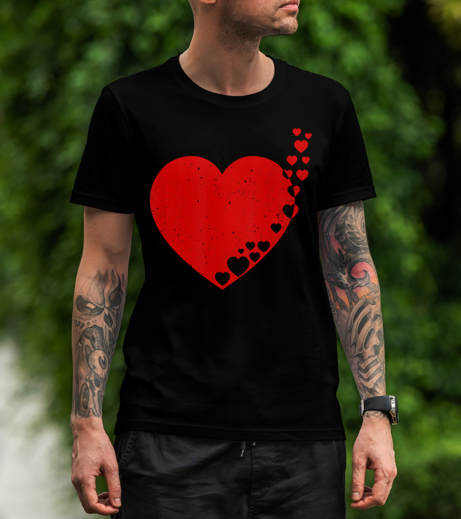 Big Heart Distressed Valentines Red Heart With Small Hearts Fluttering T-Shirt