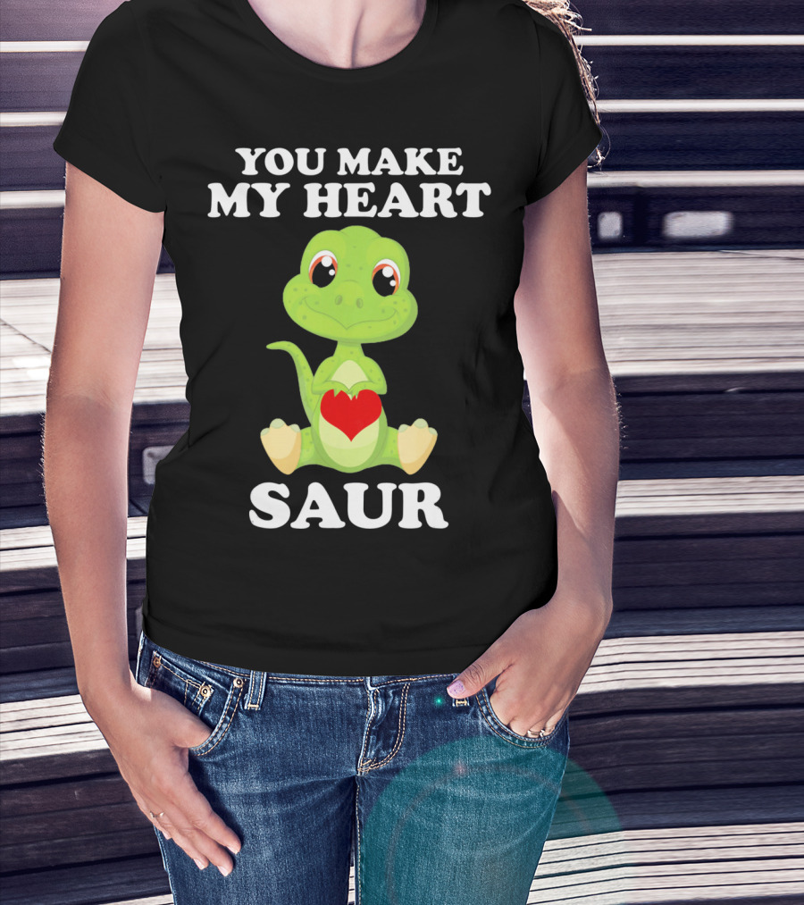 You Make My Heart Saur Valentines Day Cute Dinosaur With Heart T-Shirt