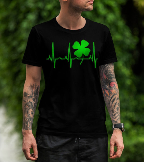 St Patricks Day Irish Shamrock Heartbeat EKG T-Shirt