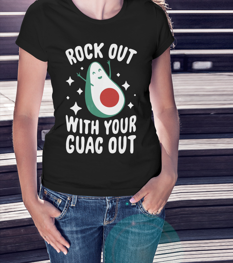 Rock Out With Your Guac Out Avocado Humor Fun T-Shirt