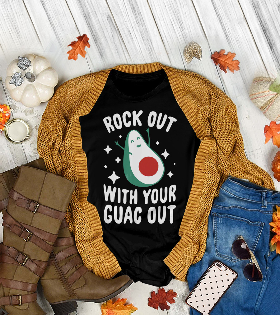 Rock Out With Your Guac Out Avocado Humor Fun T-Shirt