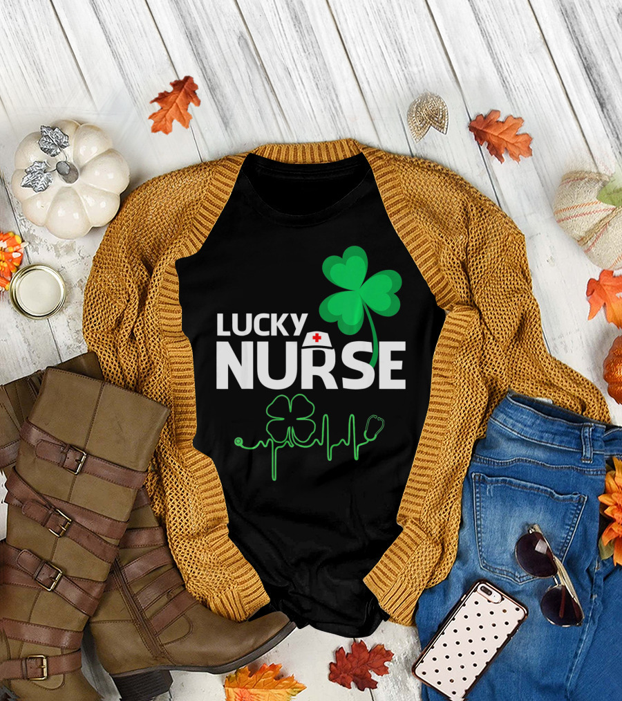 Lucky Nurse Shamrock Heartbeat St. Patricks Day T-Shirt
