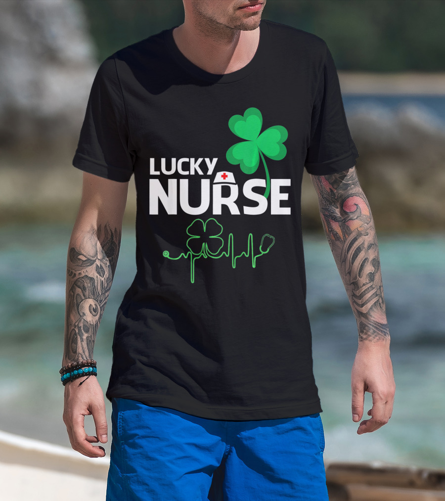 Lucky Nurse Shamrock Heartbeat St. Patricks Day T-Shirt