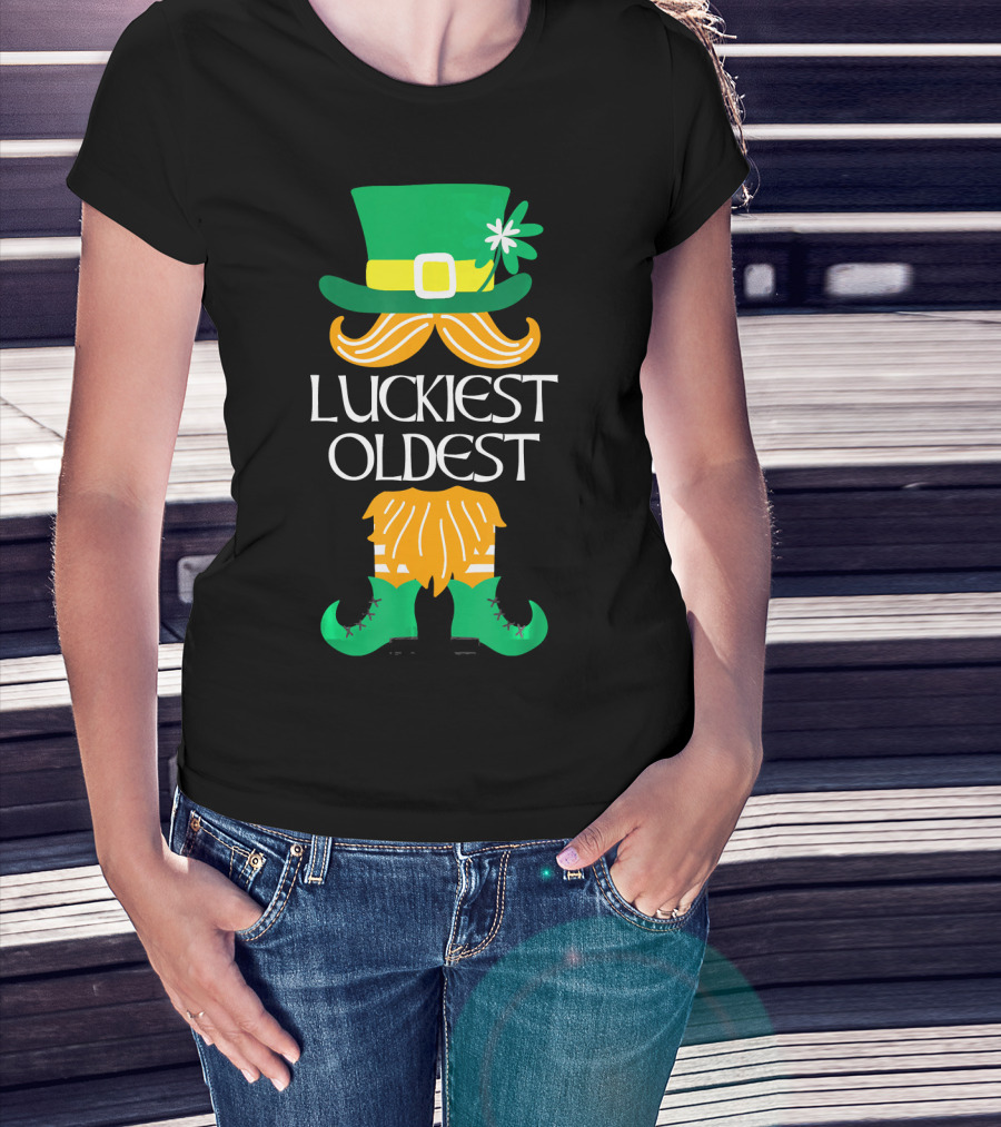 Luckiest Oldest Leprechaun Irish Green Hat And Boots T-Shirt